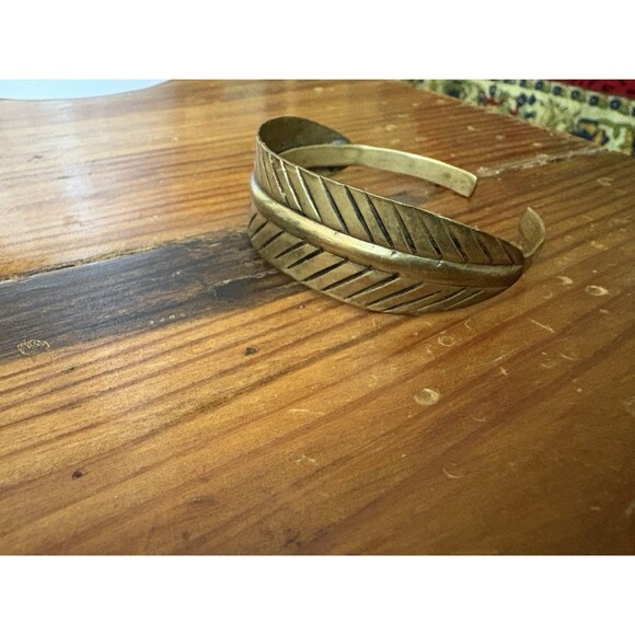 Vintage Copper Leaf Bangle Bracelet Size 7 Boho Adjustable - Picture 6 of 8